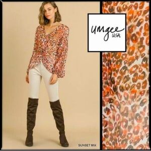 Umgee Sunset Sheer Fall Twist Front Blouse- XL-NWT